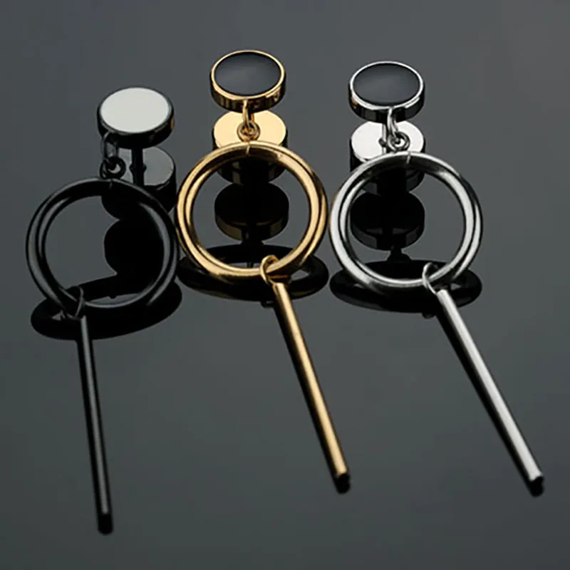 2PCS Men's Fashion Earrings 4.8cm Long Hoop Earrings Titanium Steel Silver Gold Black Anti-allergic Brincos Pendientes Jewelry1