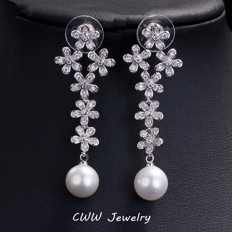 Женские серьги подвески с жемчугом круглым фианитом|earrings for|earrings for women weddingpearl
