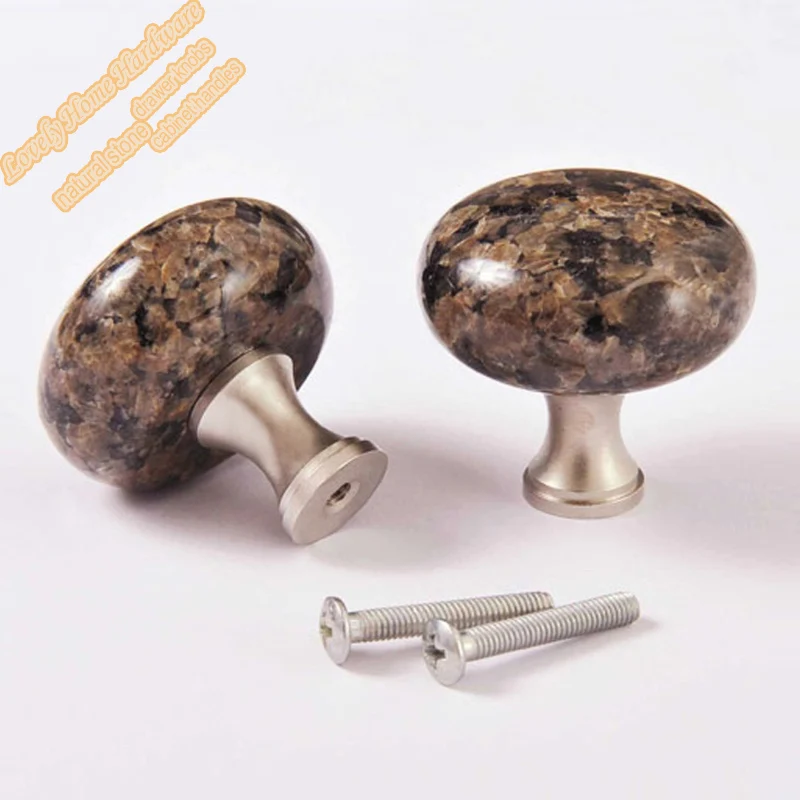 40mm Unique Dresser Knobs Round Cabinet Handles Free Shipping,Custom Made Tropical Brown Granite Furniture