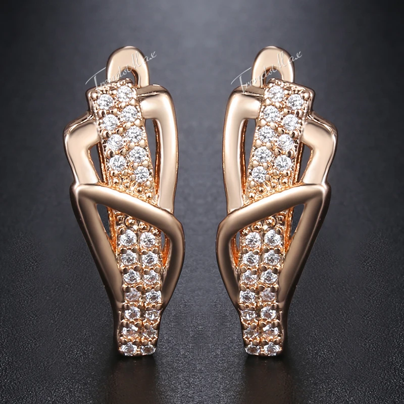 

Geometric Stud Earrings For Women 585 Rose Gold Woman Earrings 2018 Fashion Jewelry Paved Cubic Zirconia Gifts For Women GE156