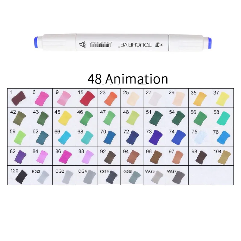 TOUCHFIVE 168 цветов художественные Маркеры Набор ручек с двойной головкой ручка для рисования манга маркер для окрашивания выдвижных ящиков поставки Студенческая ручная краска - Цвет: WHITE-48ANIMATION