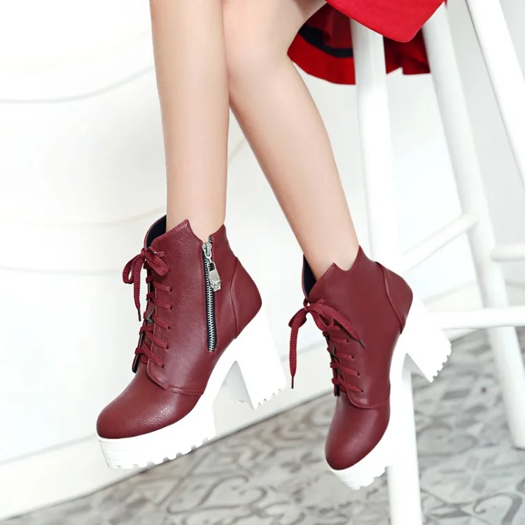 

Big Size 9 10 11 12 boots women shoes ankle boots for women ladies boots Side zipper cross strap with thick base