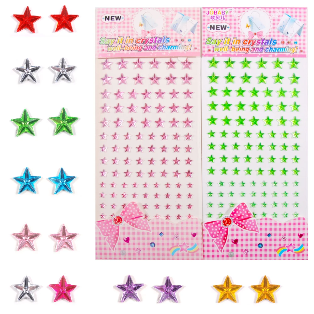 Multiple colors crystal rhinestone star patches 1 Sheet Self adhesive stickers For scrapbook craft Diamond pentagram sticker