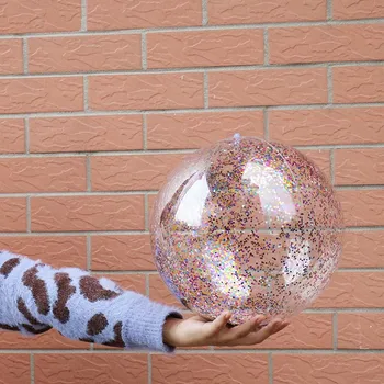 

PVC Beach Ball Round Inflatable Sequins Inside Children Bling Transparent Swimming Ball ToysSwimming Pool Floating Toy New