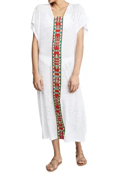 

White Long Beach Kaftan Embroidey Beach Cover up Sarong Robe de Plage Bathing suit Cover up Pareo Beach Swim suit Cover up