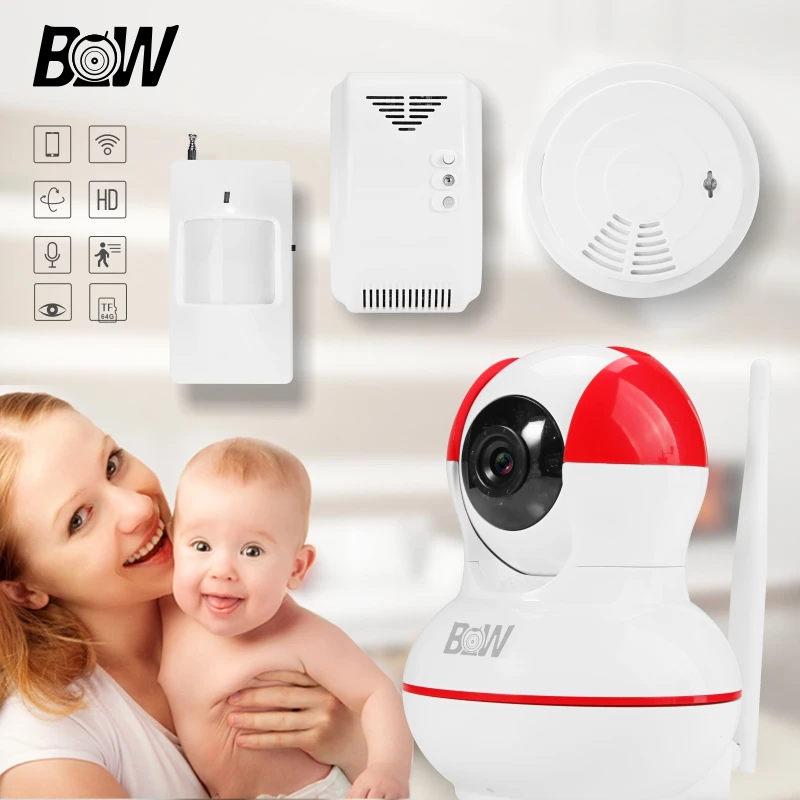 Security Camera IP WiFi Onvif Video Surveillance Camera Wireless +PIR Motion Sensor/Smoke Detector/Gas Detector Alarm BW12R