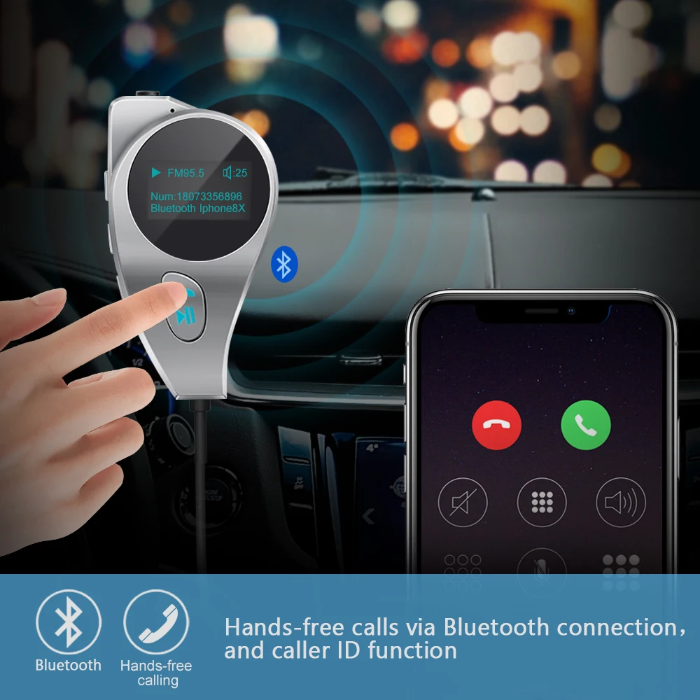 Nulaxy Magnetic Clip Car FM Transmitter Wireless Bluetooth FM Modulator Radio Car MP3 Players Support USB Flash Drive TF Card