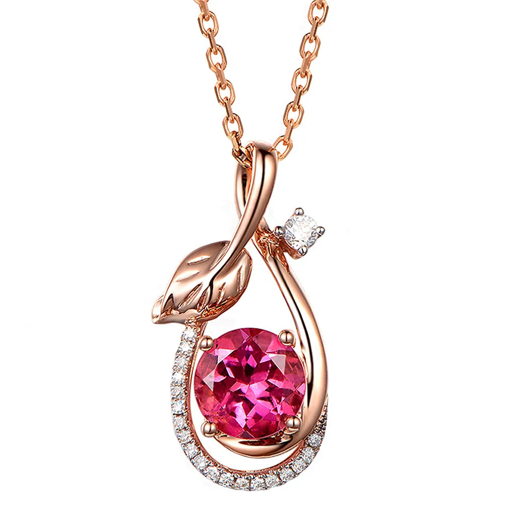 

Bestnow Women Natural Red Tourmaline Pendant Plated Gold with Colored Stylish Wild Necklace Trendy Ladies Jewelry z0328