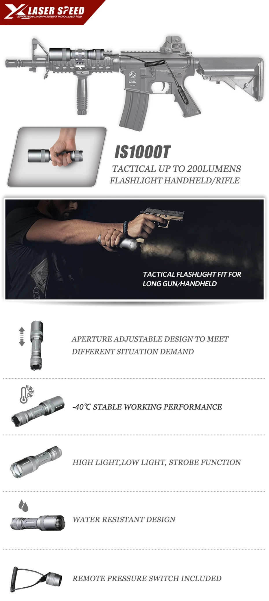 Conduzida da Arma Rifle de Caça com Picatinny Ip68 à Prova Laservelocidade Tático Lanterna Tocha Água 160 Lumens Luz Rail Mount Side d' 4 Esporte e Lazer