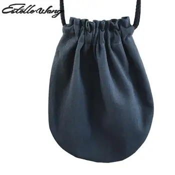 

2018 New Estelle Wang Half Moon Handbag Women Cotton Fabric Messenger Bags Fashion Blue Small Denim Satchel Bag High Quality