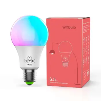 

New E27 WiFi Smart Light Bulb,6.5W Dimmable,Multicolor,Wake-Up Lights,RGBWW LED Lamp,Compatible with Alexa and Google Assistant