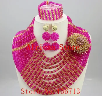 

African beads jewelry set Nigerian Wedding jewelry sets single layer seed bead crystal bead necklace earring bracelet set 121-12