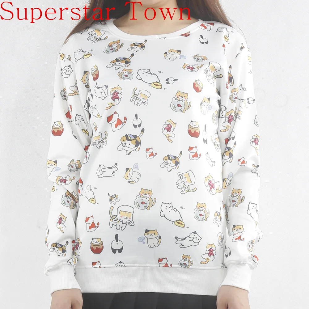 2016 Neko Atsume Cute Cat Пуловер Harajuku Женский Топы Tee|pullover with shirt|shirt casualpullover hood |