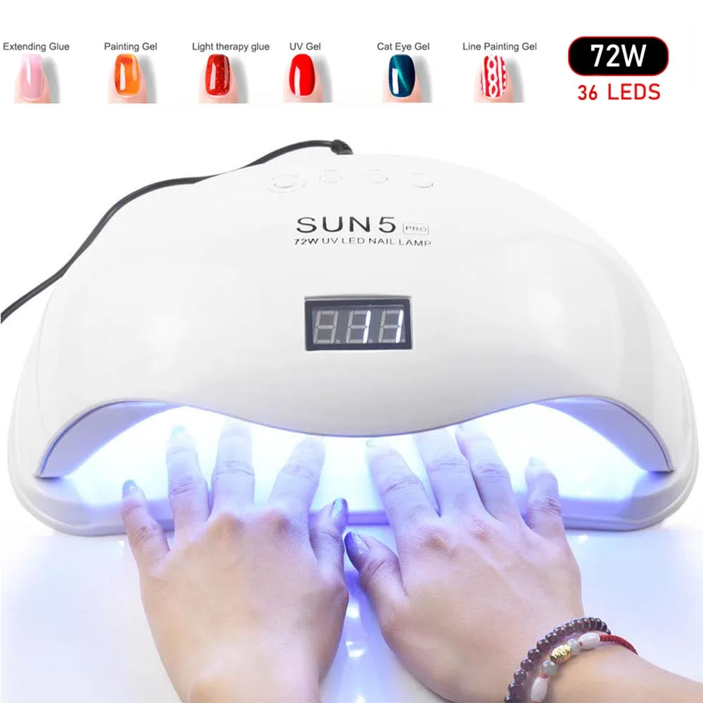 

72W SUN5 Pro UV Lamp LED Nail Lamp Nail Dryer For All Gels Polish Sun Light Infrared Sensing 10/30/60s Timer Smart For Manicure