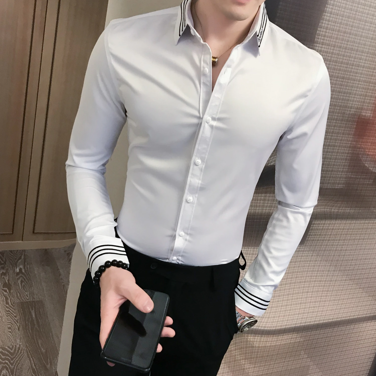 Мужские повседневные тонкие рубашки подходят Camisa Masculina осень новая мужская модная рубашка рубашки с длинными рукавами Мужская одежда блуза Homme
