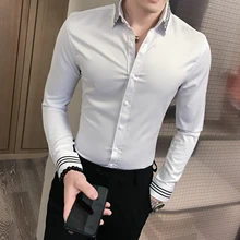 Мужские повседневные тонкие рубашки подходят Camisa Masculina осень новая мужская модная рубашка рубашки с длинными рукавами Мужская одежда блуза Homme