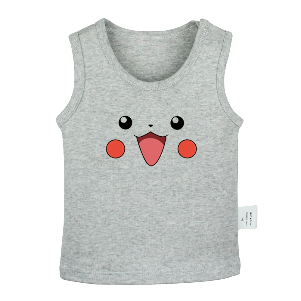 ifBabyYV081G Милый мультяшный Покемон покебол Pikachu Face дизайн новорожденных Детские майки футболки жилет для малышей хлопковая одежда для новорожденных без рукавов - Цвет: ifBabyYV081G