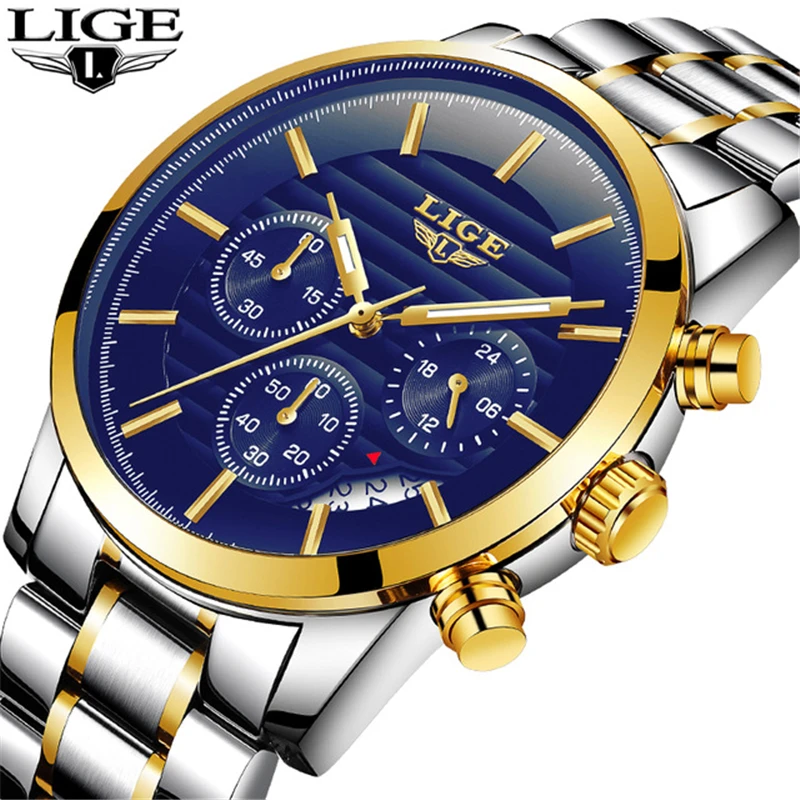

2019 LIGE Mens Watches Top Brand Luxury Quartz Clock Men's Fashion Business Sports Waterproof Steel Table Relogio Masculino+Box
