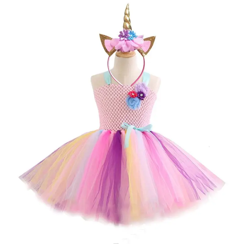 

Girl Kids Birthday Party Dress for Girls Flower Pastel Unicorn Tutu Dress for Children Purim Christmas Halloween Unicorn Dress