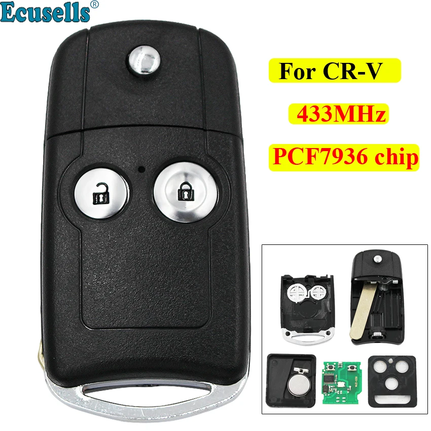 Günstige 2 Button Folding flip Remote Key fob 433 MHZ mit ID46 PCF7936 chip Für Honda CR V Jazz HON66 uncut klinge
