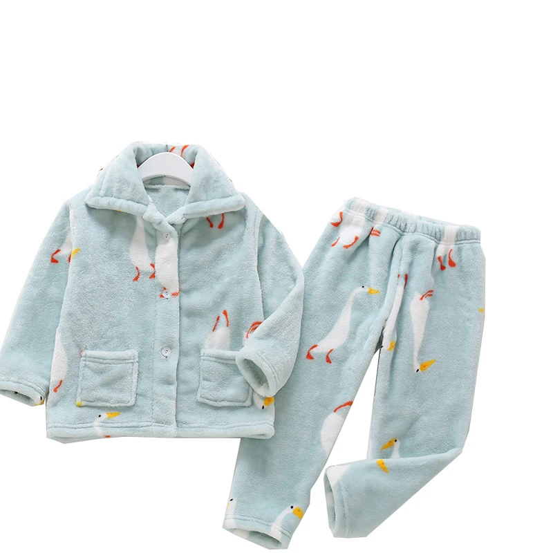 

Baby Girls boys Flannel Pajamas Set Autumn Winter Child Kids Shirt+Pants Sleep Suit Lovely Sleepwear Thick Warm Home Clothes