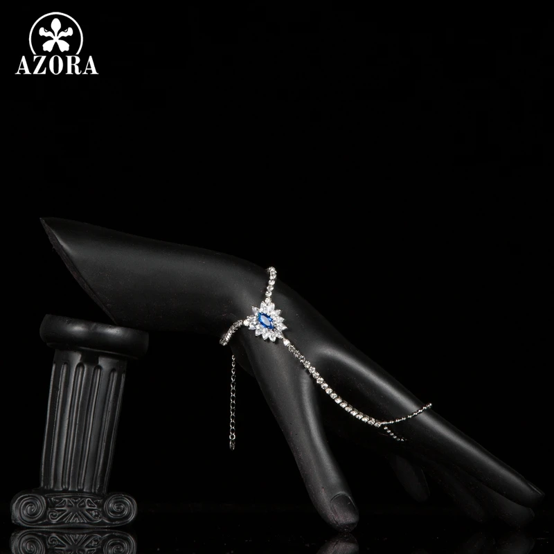 Женский браслет с голубыми цветами AZORA синий кристаллами TS0178|slave bracelet|bracelet womena