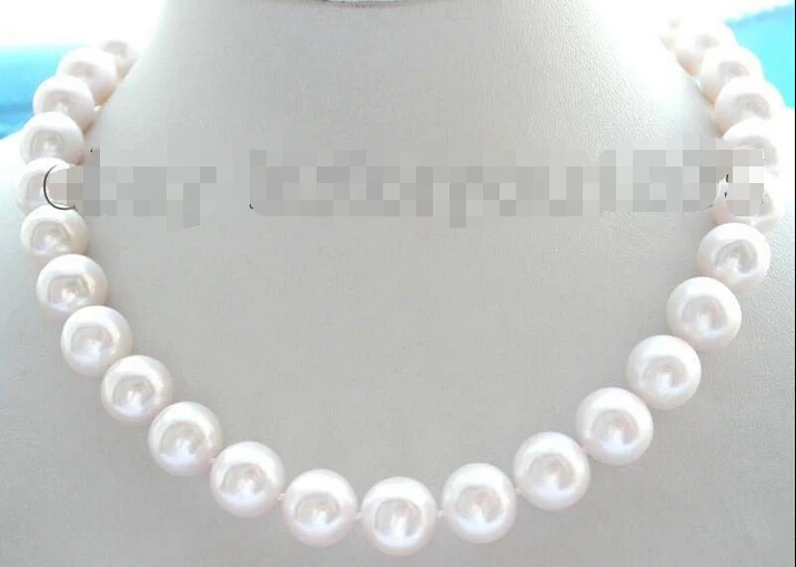 

FREE SHIPPING Genuine Natural 13mm White Round Pearl Necklace 925silver clasp!