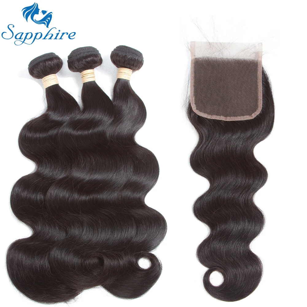 Sapphire Virgin Hair Brazilian Body Wave Human Hair Bundles With Closure Natural Color Brazilian Hair Weave Bundles Salon Hair brazilian-body-wave-closure