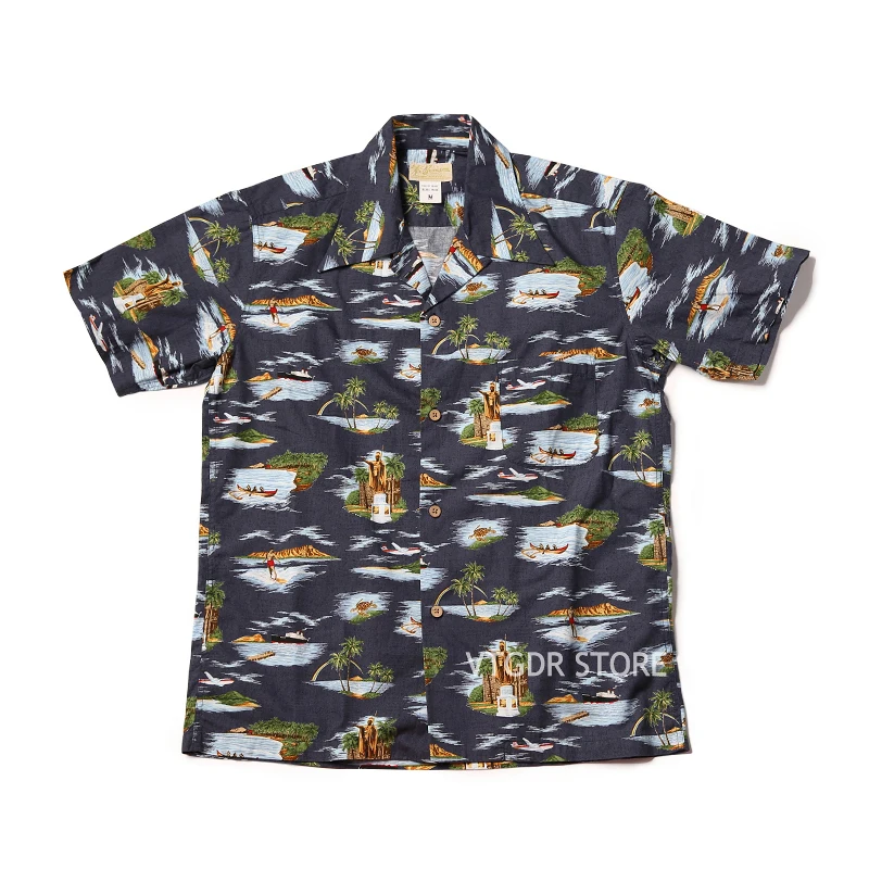 

Bronson Japanese Fabric King Kamehameha Printed Aloha Casual Shirts Beach Party
