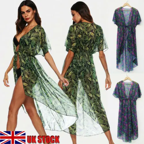 

2019 New Women Boho Chiffon Kimono Shirt Cardigan Long Beach Cover Up Top Dress Blouse Dress Loose Solid Pareo Cover Ups