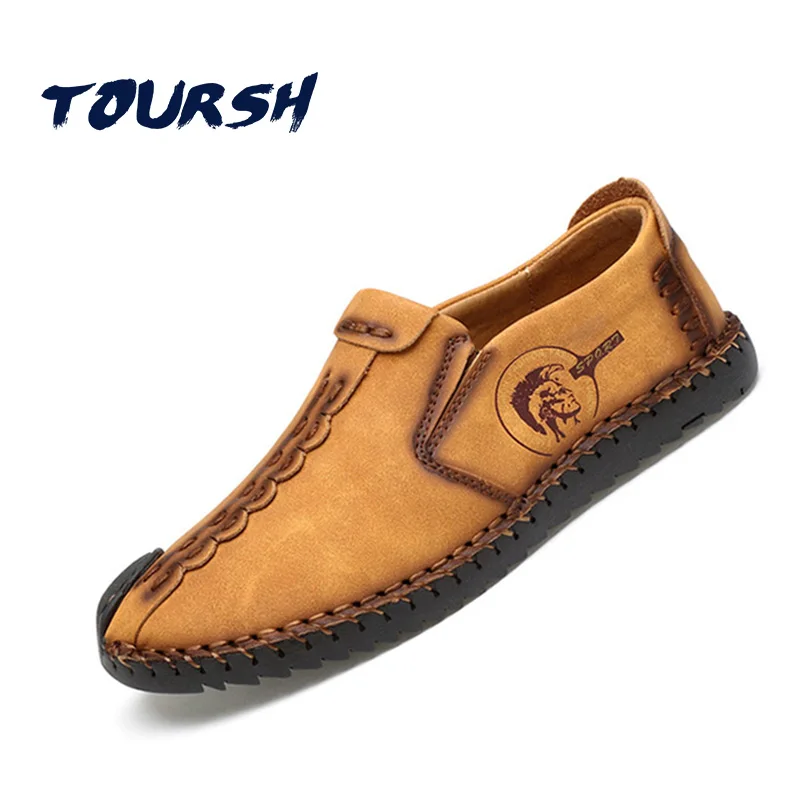 

TOURSH fashion Casuals shoes men leather oxfords men Breathing zapatos nauticos hombre masculino adulto zapatillas hombre black