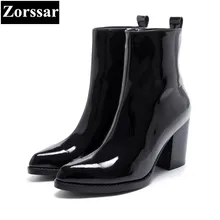{Zorssar}/Новинка года; модные женские ботинки «Челси»; ботильоны из лакированной кожи с острым носком на высоком каблуке; зимняя женская обувь