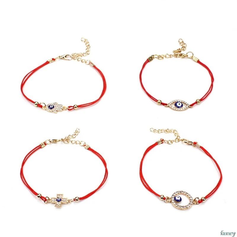 

Full Crystal Evil Eyes Lucky Hamsa Evil Protect Kabbalah Red String Bracelets Charm Handmade Women Friendship Jewelry
