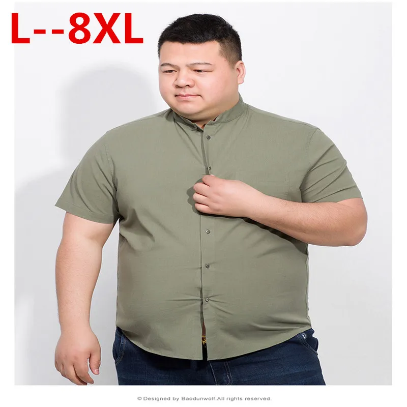 Большие размеры 10XL 8XL 6XL 5XL летние мужские повседневные рубашки из хлопка серого цвета брендовая одежда мужская одежда свободная одежда с коротким рукавом