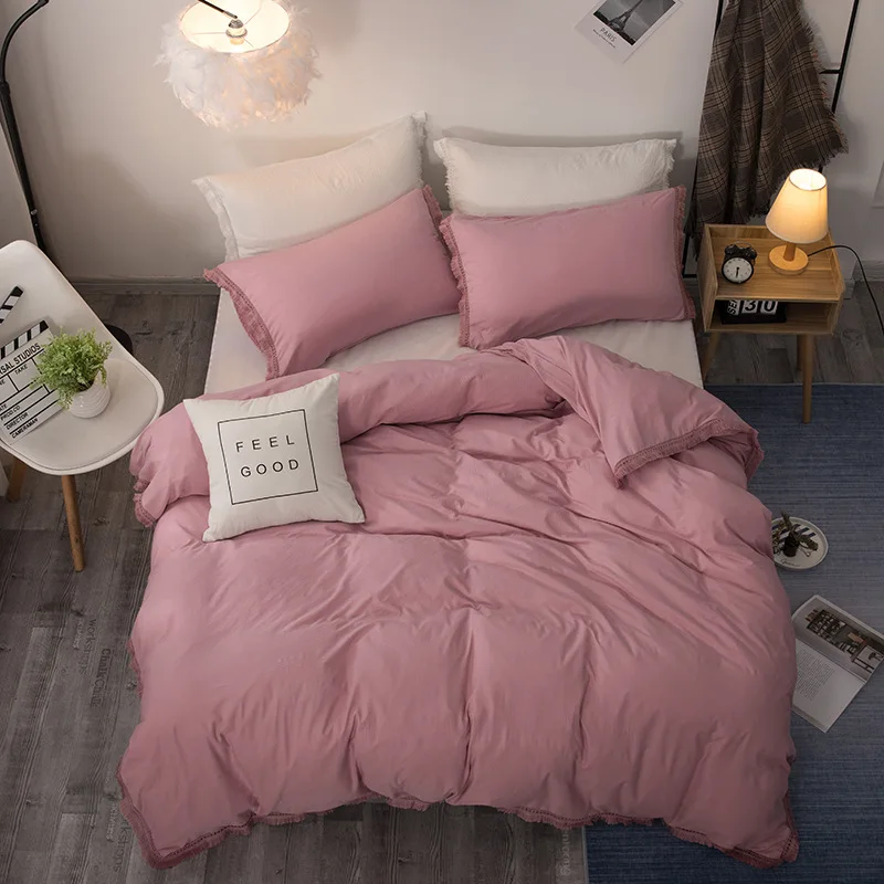 pink Вазир мыть хлопок Постельное белье сплошной цвет пододеяльник набор 2/3 шт. мягкие льняное покрывало наборы для ухода за кожей в богемном стиле Стиль - Цвет: pink
