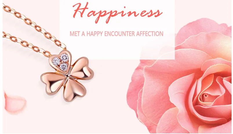 18k Gold Diamond Necklace Pendant Female Women Girl Miss Gift Chain Charm Clover Trendy Party Rose White Yellow drop shipping