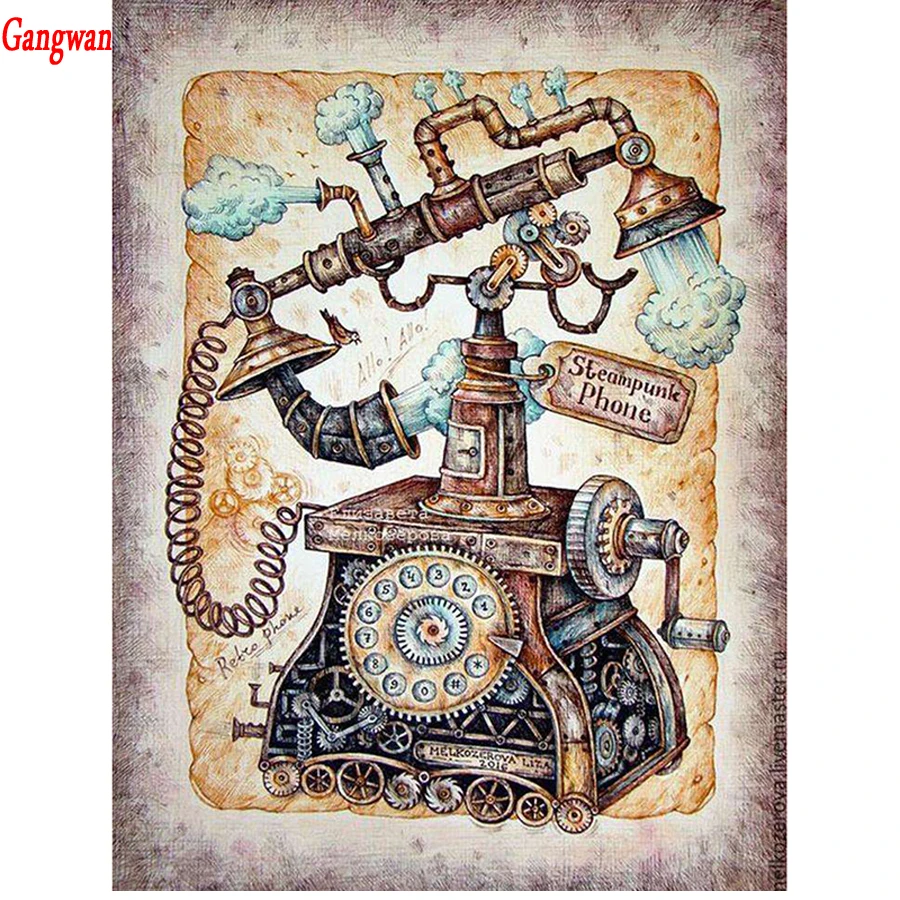 steampunk phone Full Square round Drill 5D DIY Diamond Painting Telephone 3D Embroidery Cross Stitch Rhinestone Mosaic decor