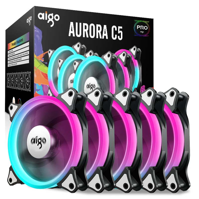 Aigo darkFlash Aurora C5, комплект, чехол для ПК, вентилятор, RGB светодиодный, 120 мм, Охлаждающие вентиляторы, регулировка, цветной, PC, cpu, чехол для компьютера, Охлаждающий радиатор