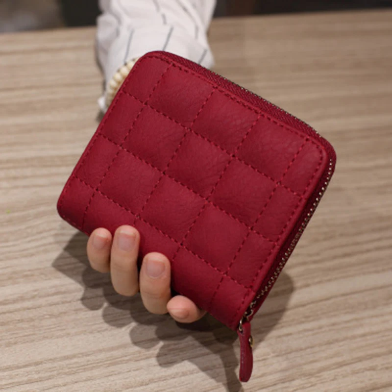 

Women Short Wallets PU Leather Female Plaid Purses Nubuck Card Holder Wallet Fashion Woman Small Zipper Wallet With Coin Purse