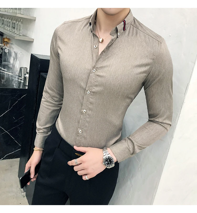 Розовые мужские рубашки Regular Fit британский стиль Мужские рубашки социальной блузка осенние мужские формальные свадебные рубашки платье