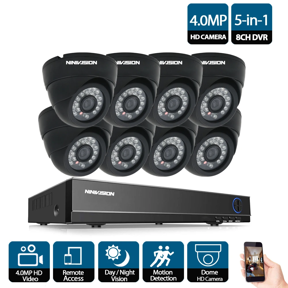 Белый Черный Купол HD Камера видеонаблюдения 8CH 4MP AHD DVR Системы Комплект HDMI Выход удаленного просмотра 8 шт. 4.0MP крытый 40 м AHD Камера