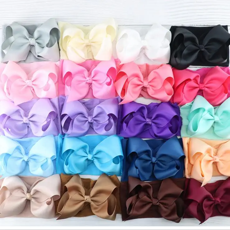

20Colors 36pc/lot 5" Ribbon Bow Nylon Headbands Ribbon Hair Bow Match Nylon Headbands Infantis Baby Girls Hair Accessories