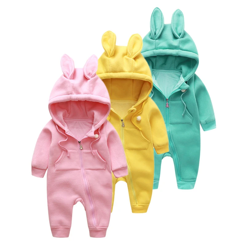

fashion baby infant long sleeve Cotton cute baby rabbit ears hooded romper unisex Autumn cute clothing 0-18 monthes