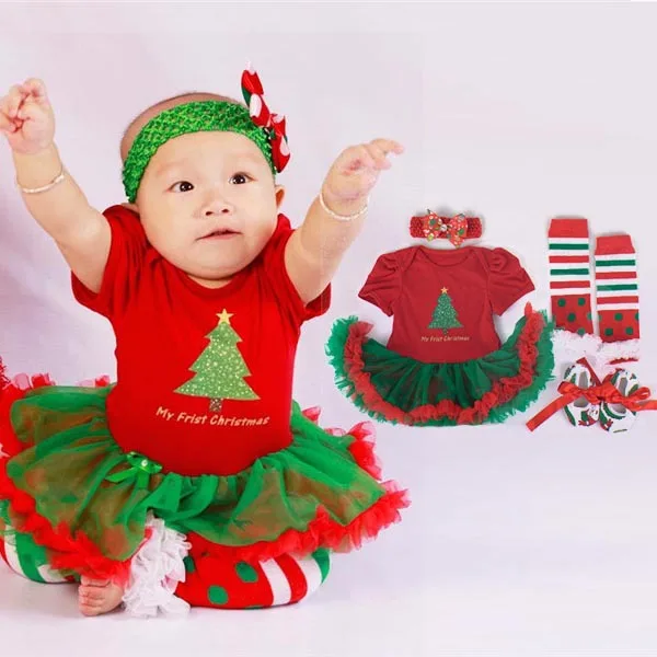 Одежда для новорожденных девочек Рождественский комплект одежды из 4 предметов комбинезон-пачка Roupas De Bebe детский От 0 до 2 лет Одежда для новорожденных