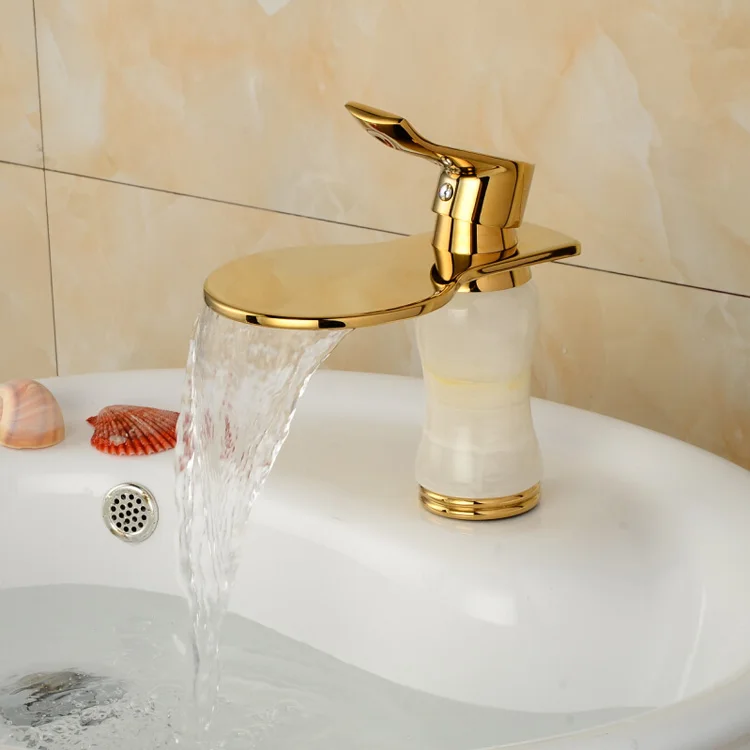 High end Bathroom Vessel Sink Mixer Faucet Deck Mount Hot Cold Water Basin Tap in Golden