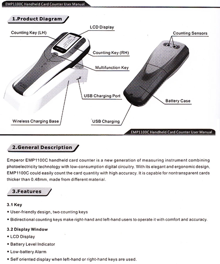 EMP1100C Портативный счетчик карт, заменяющий JC1100B, Калькулятор карт без кабеля для ABS, PVC, PC PET пластиковых карт и бумаги
