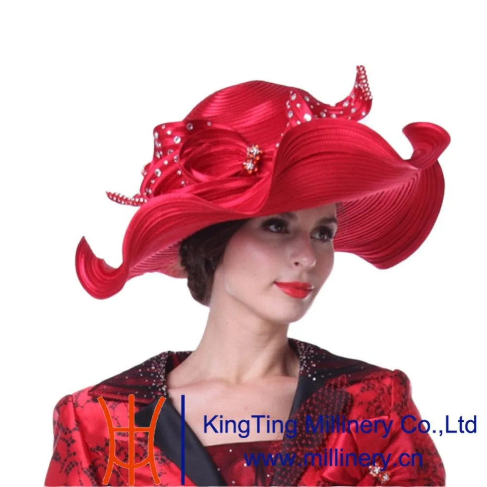 Kueeni Women Hats Hot Red Color Church Hats Lady Party Wear Fedoras Hats CHBM5#