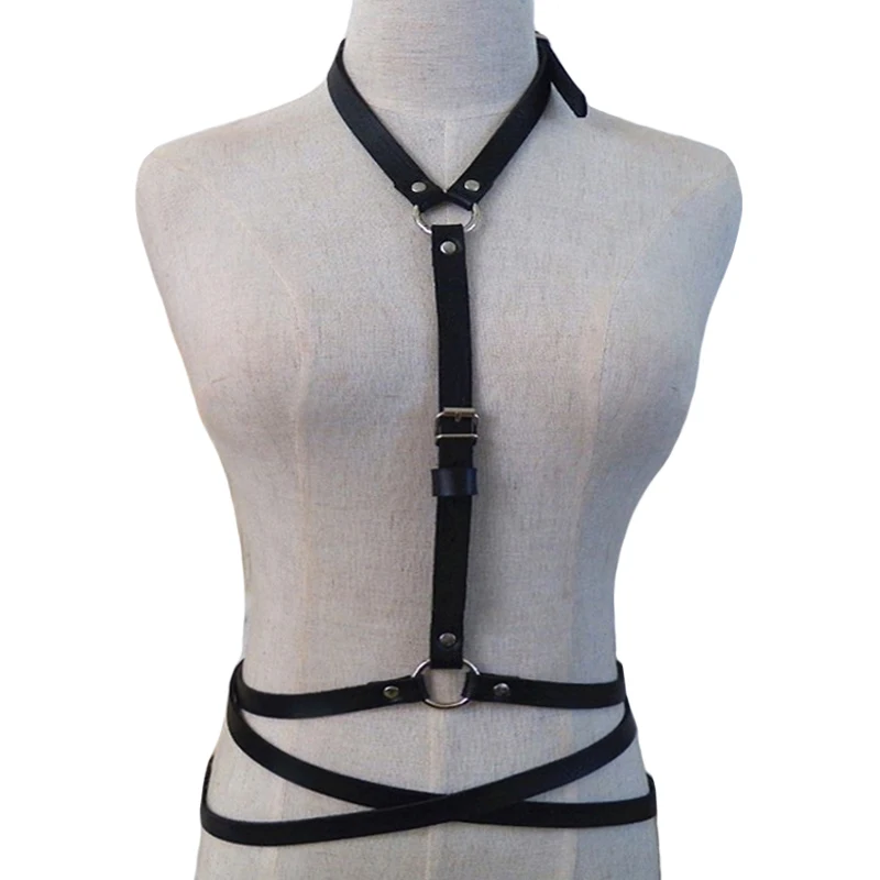 

fashion sexy goth women chest O ring studded strap garterbelt leather bondage belt cool lingerie bra black harness top cag