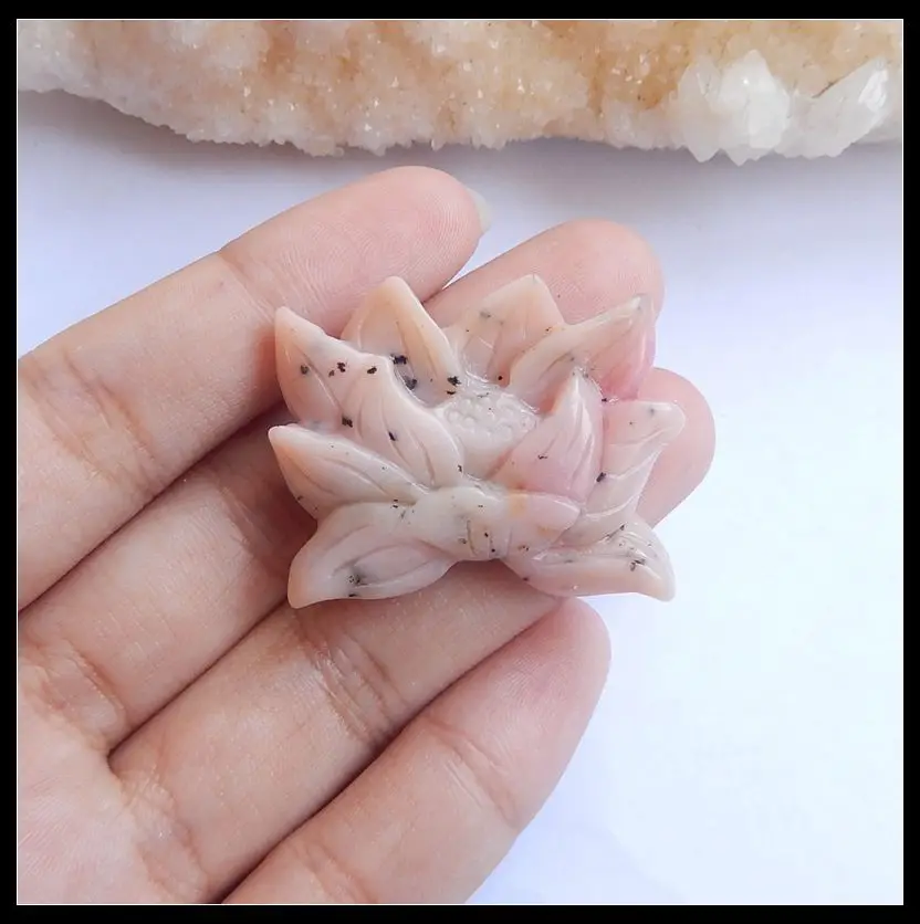 

New Arrival Natural Stone Pink Opal Carved lotus Gemstone Cabochon 35x26x8mm 9.5g Pink Color Jewelry Accessories