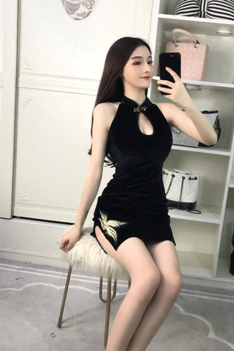 Китайское платье в винтажном китайском стиле, женское атласное платье Ципао с завязками на шее, сексуальное вечернее платье - Цвет: color1